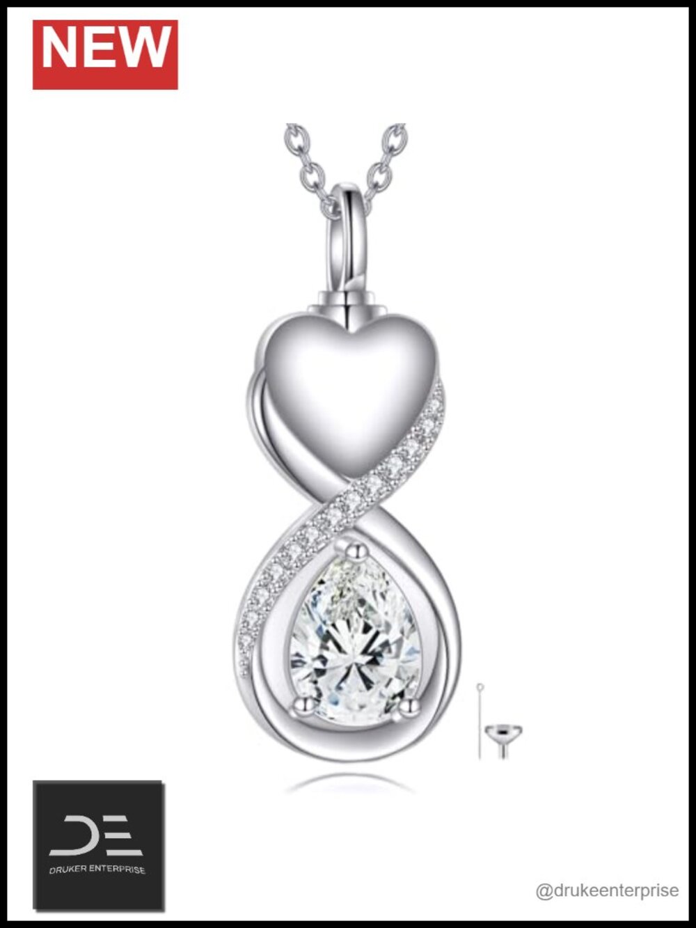 Teardrop Urn Necklace for Ashes S925 Sterling Silver Infinity Heart Memorial